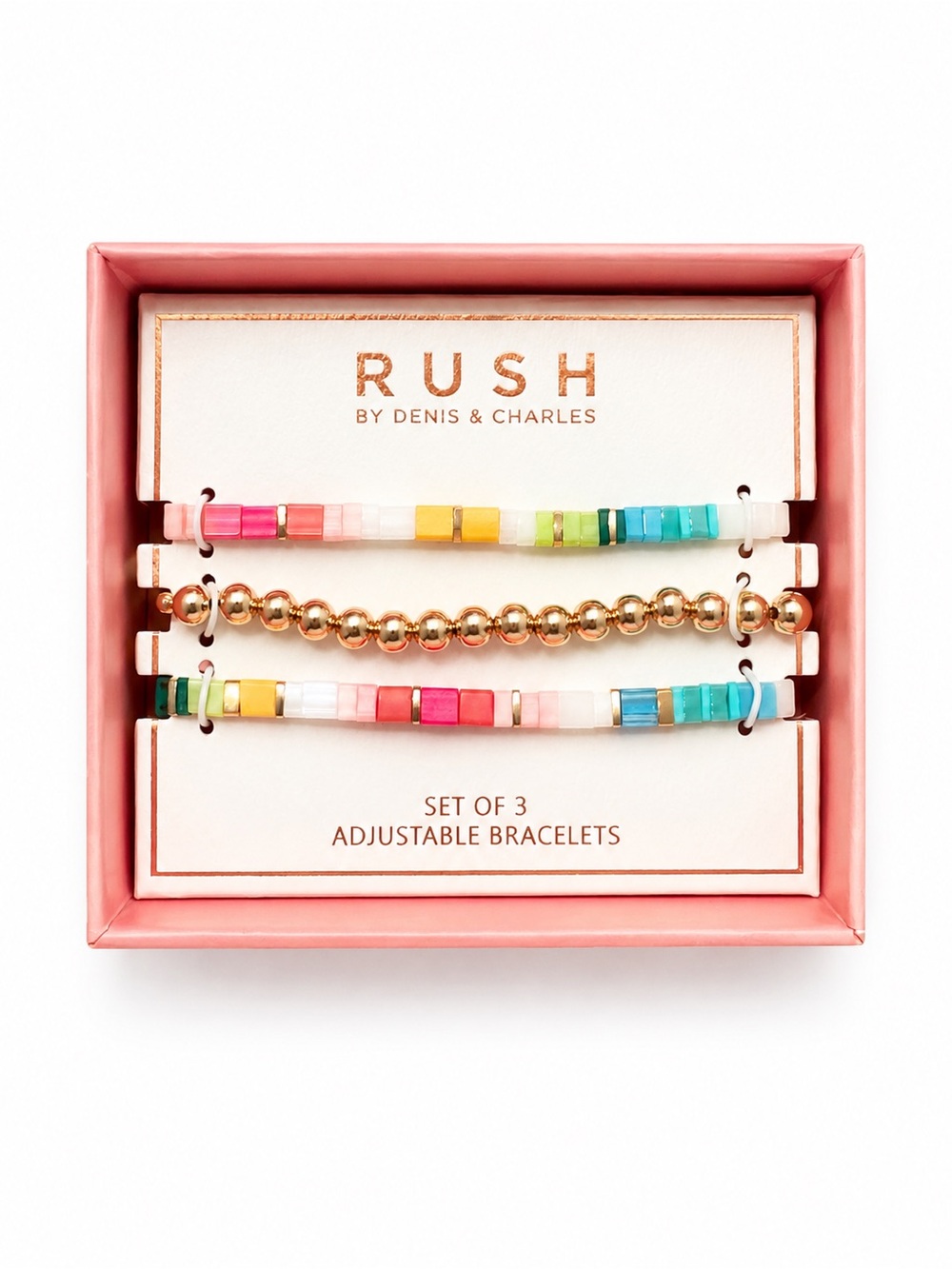 RUSH by Denis & Charles Pink Multicolor Beaded Bracelet Set of 3